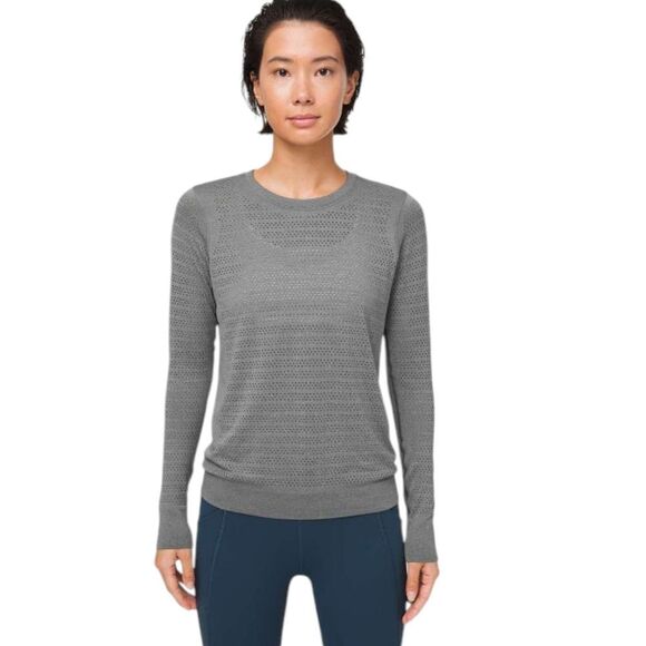 Lululemon Breeze By Long sleeve Perforated Top Slate Grey Size 6 - Picture 1 of 9